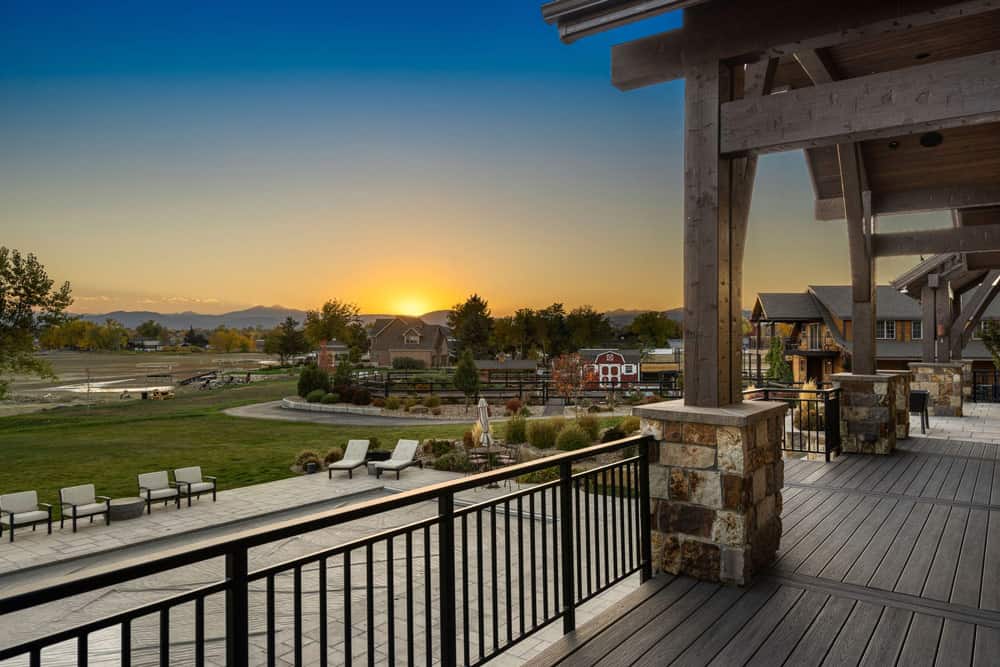 Harmonic Series custom design Colorado Ranch Retreat - outdoor deck sunset