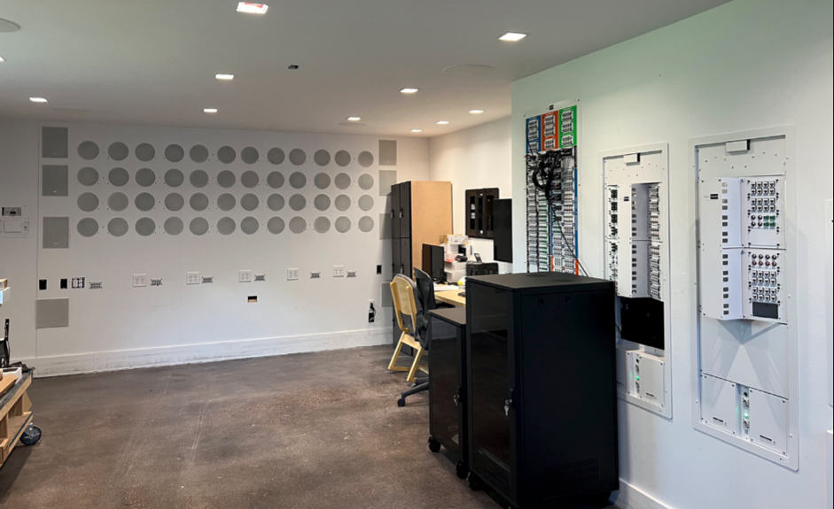 Harmonic Series installations showing a server room with speaker wall